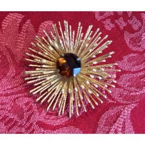 Vintage Sarah Coventry 3D Starburst Fireworks Modernist Gold Tone Brooch Signed